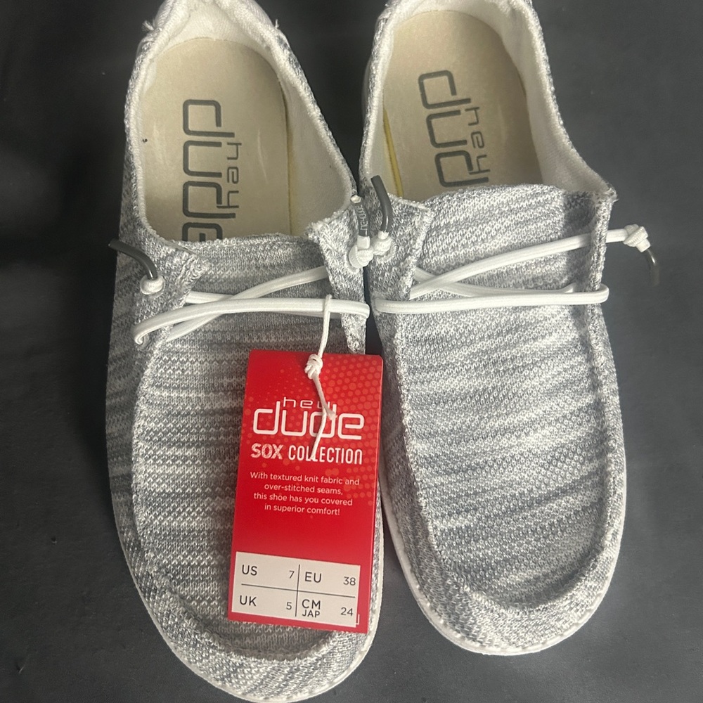 Hey Dude White and Gray Wendy slip ons